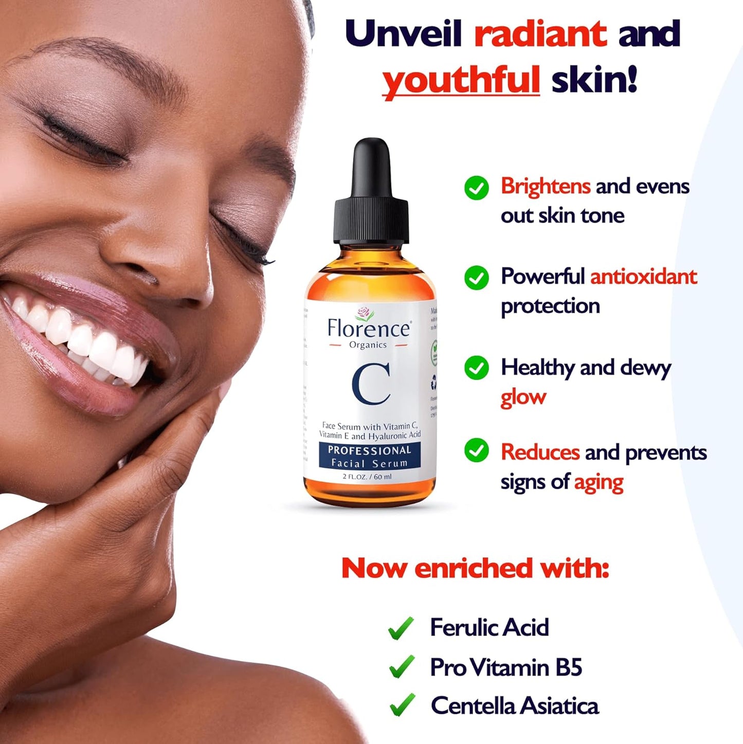 Vitamin C Serum for Face β anti Aging Face Serum with Vitamin C, Hyaluronic Acid, Vitamin E. Brightening Formula. Improve Appearance of Dark Spots, Tone, Fine Lines & Wrinkles, Glowing Skin 2 Fl Oz
