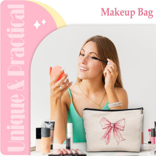 Coquette Makeup Bag - Pink Bow Girly Aesthetic Preppy Stuff, Gifts - Cosmetic Bag Makeup Pouch