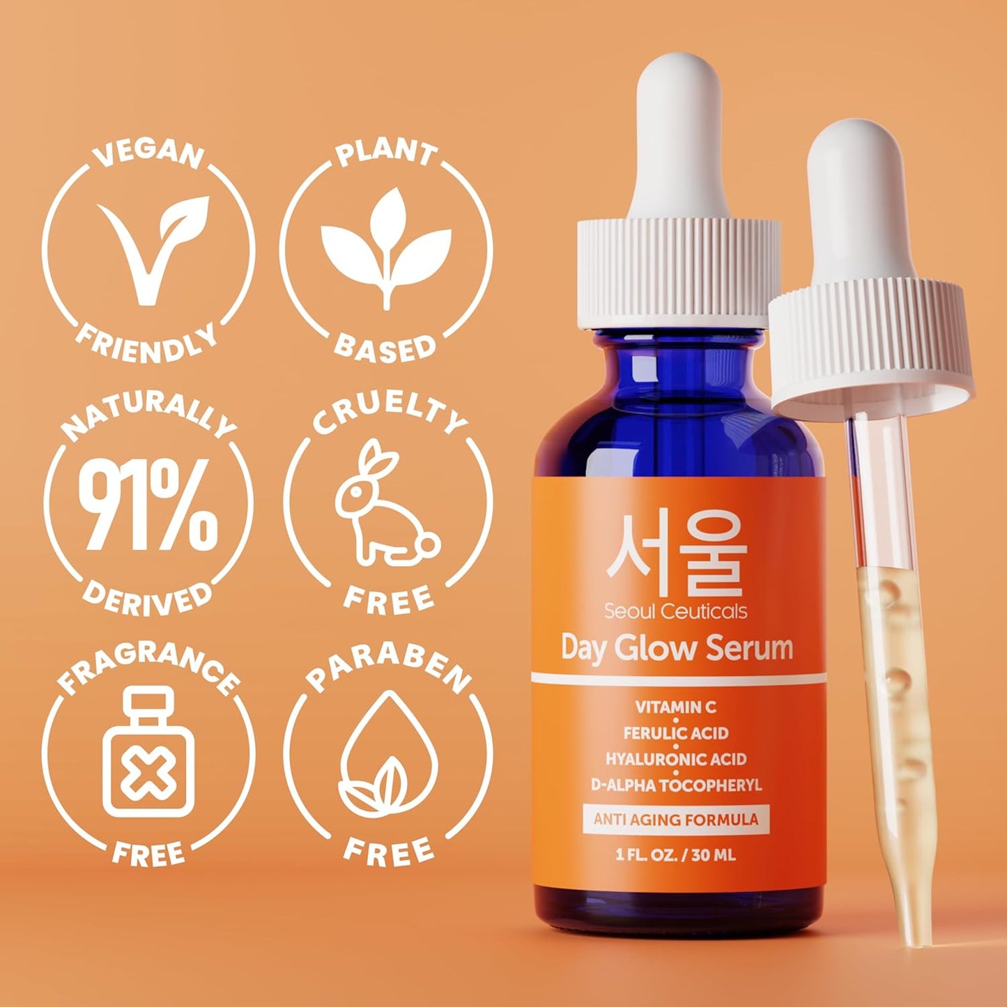 Seoulceuticals Korean Skin Care Korean- 20% Vitamin C Hyaluronic Acid Serum + CE Ferulic Acid - Potent anti Aging, anti Wrinkle Korean Beauty 1Oz