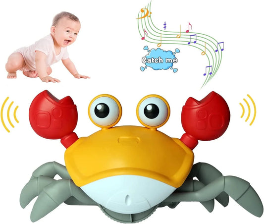 Ozmatip Crawling Crab Baby Toy, Tummy Time Gifts for Newborn Babies 3-12 Month, Light-Up Walking Dancing Moving Crab with Music, Rechargeable Sensory Toy