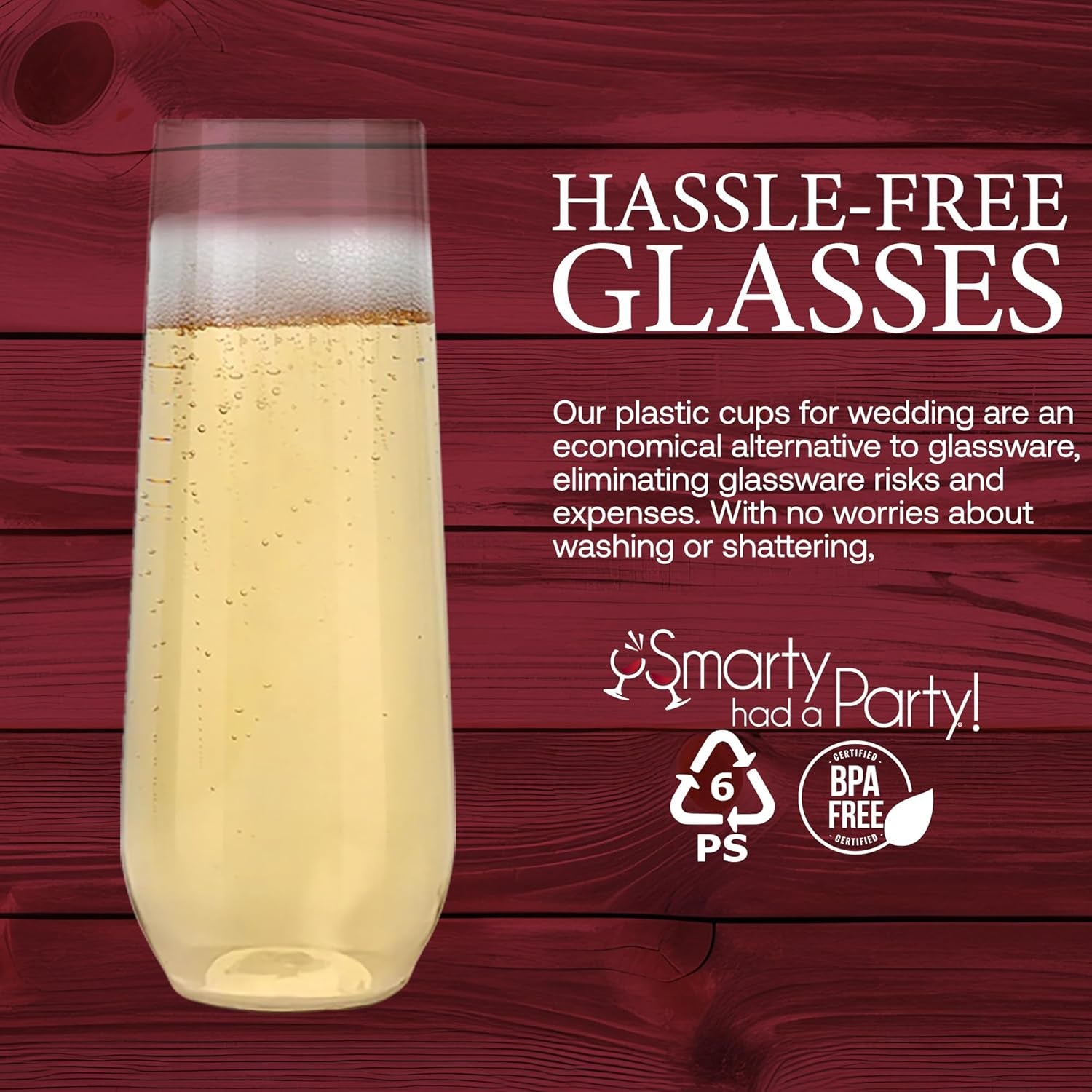 9 Oz. Champagne Flutes – 64 Clear Stemless Plastic Champagne Flutes, Unbreakable Premium Quality Crystal Clear Plastic Champagne Glasses for Parties & Mimosa Bars, Bulk Drinkware for Celebrations
