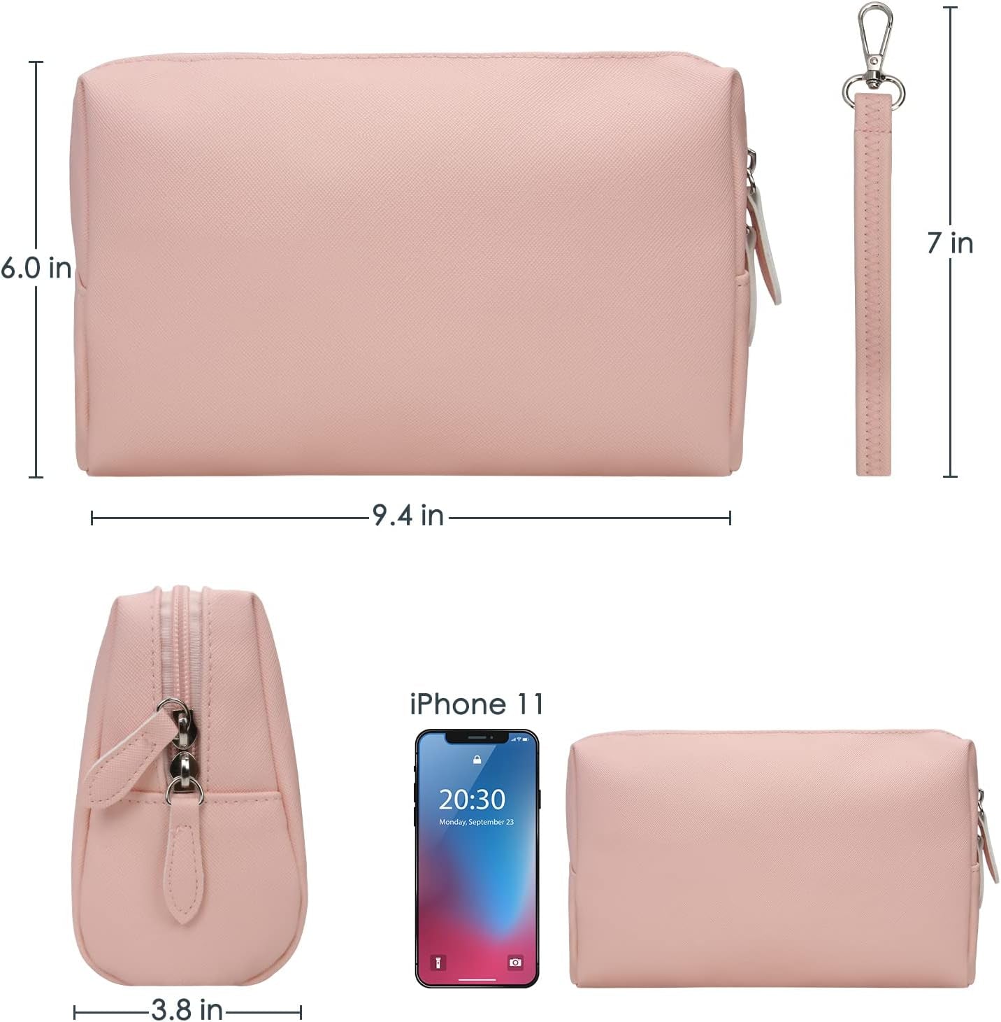 Lindan Makeup Bag, Cosmetic Bag Zipper Pouch Make up Bag Organizer, Travel Toiletry Bag for Women Girls with Carrying Strap