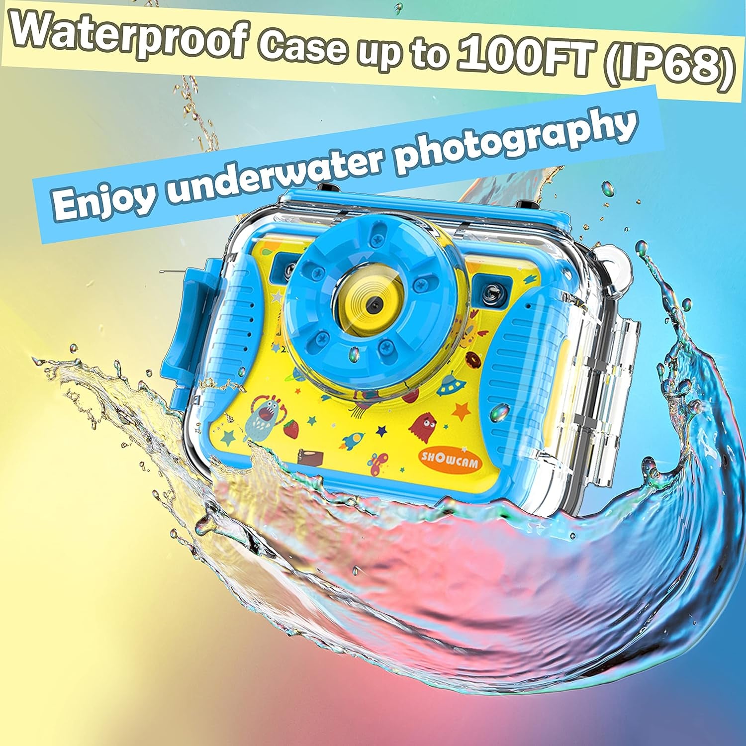 Kids Waterproof Camera Best Gift for Children with Video, Underwater Child Cam for Boy Age 3,4,5,6+, Selfie Supported 1080P 8MP 2.4 Inch Large Screen, 16GB, Silicon Handle - Blue
