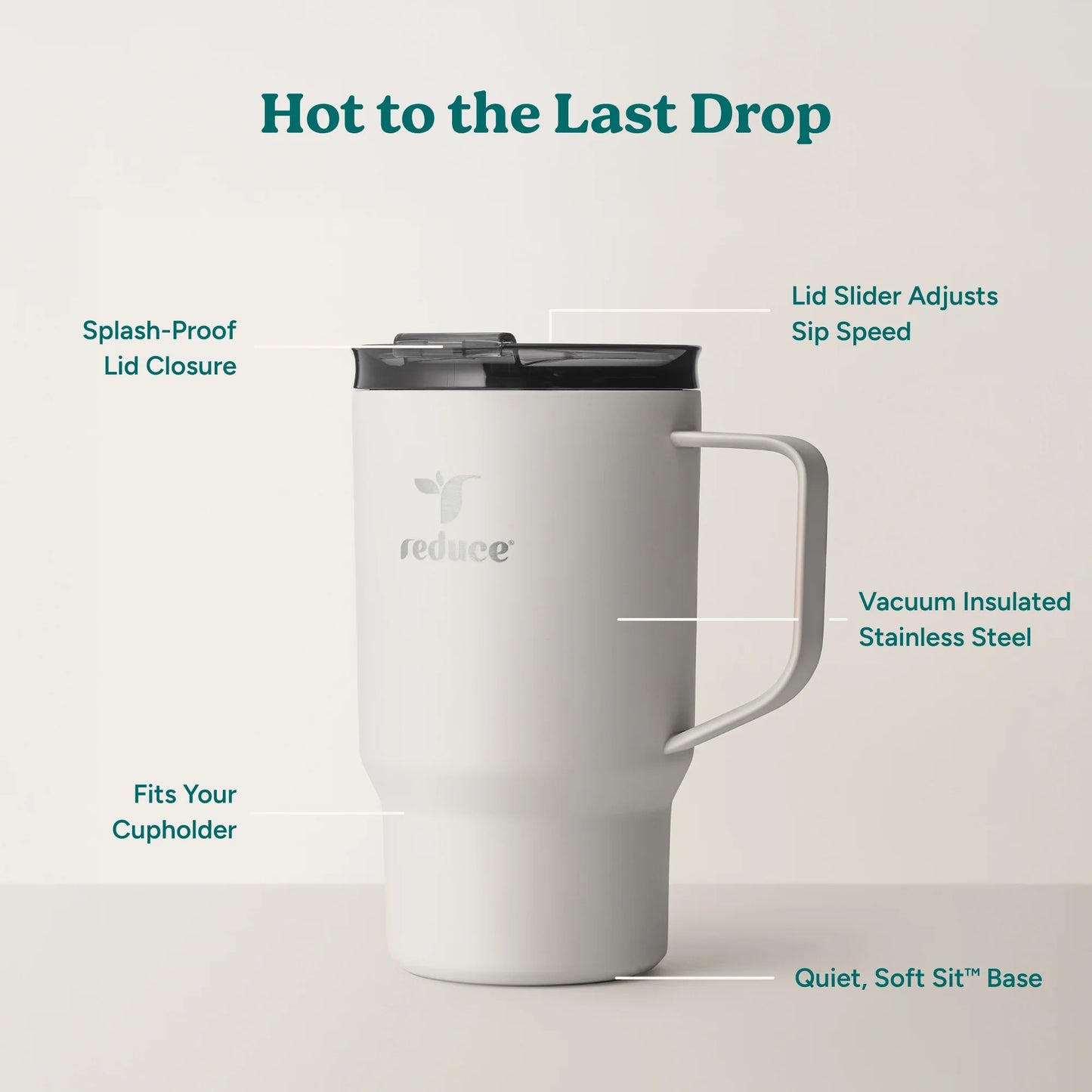 Reduce Vacuum Insulated Stainless Steel Hot1 18Oz Travel Mug with Adjustable Flow Lid: Linen