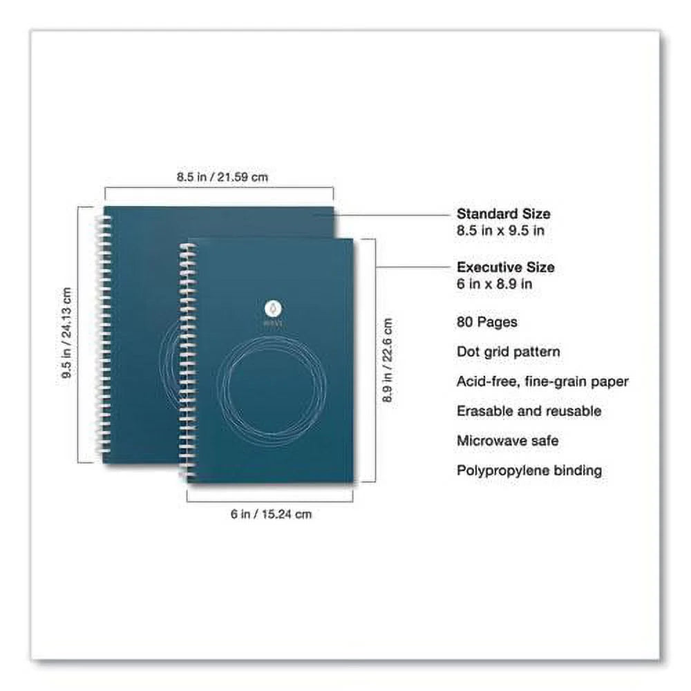Rocketbook Wave Smart Notebook, Dot-Grid, 80 Pages, 8.5" X 9.5", Blue