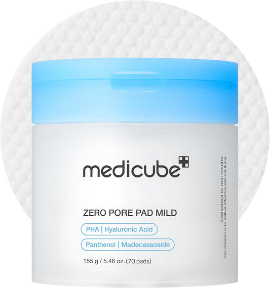 Medicube Zero Pore Pads Mild 2.0 (70 Units) - Gentle Calming Toner Pads for Exfoliation, Minimizing Pores, and Blackhead Removal with PHA - Ideal for All Skin Types - Korean Skin Care