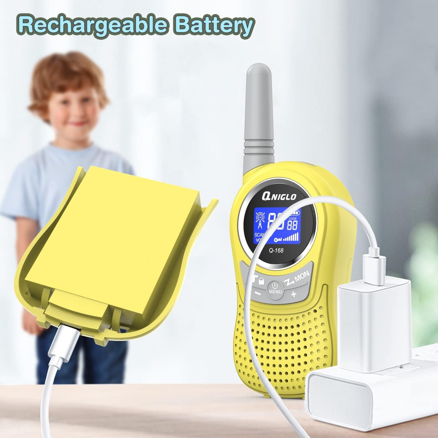 QNIGLO Kids Walkie Talkies 2 Pack, 22 Channel 2KM Rechargeable Walkie Talkies for Kids, Outdoor Camping Hiking Christmas Toys for Kids, Ideal Walkie Talkies for Kids Gifts for Boy Girl 3-12 Years Old