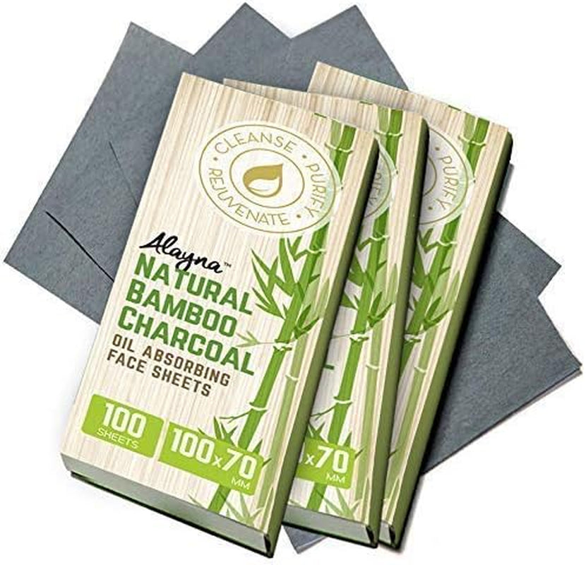 Transform Your Shine Away with Alayna's Natural Bamboo Charcoal Oil Blotting Sheets - Perfect for Oily Skin, Makeup-Friendly & Travel-Ready 3 Pack