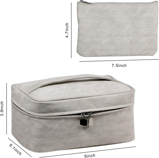 Makeup Bag Travel Cosmetic Bag Makeup Organizer Bag Travel Make up Bag Waterproof Make up Organizer Bag Makeup Bags for Women Girls.(Grey)