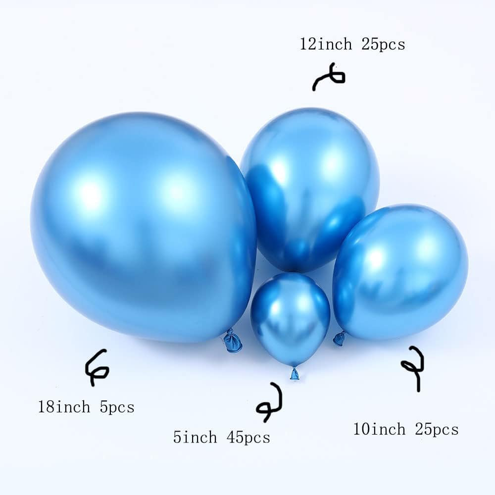 100Pcs Metallic Blue Latex Balloons Various Sizes Chrome Balloon 18/12/10/5 Inch Helium Balloon Perfect for Birthday Valentines Baby Shower Bridal Shower Wedding Anniversary Balloons (Blue)