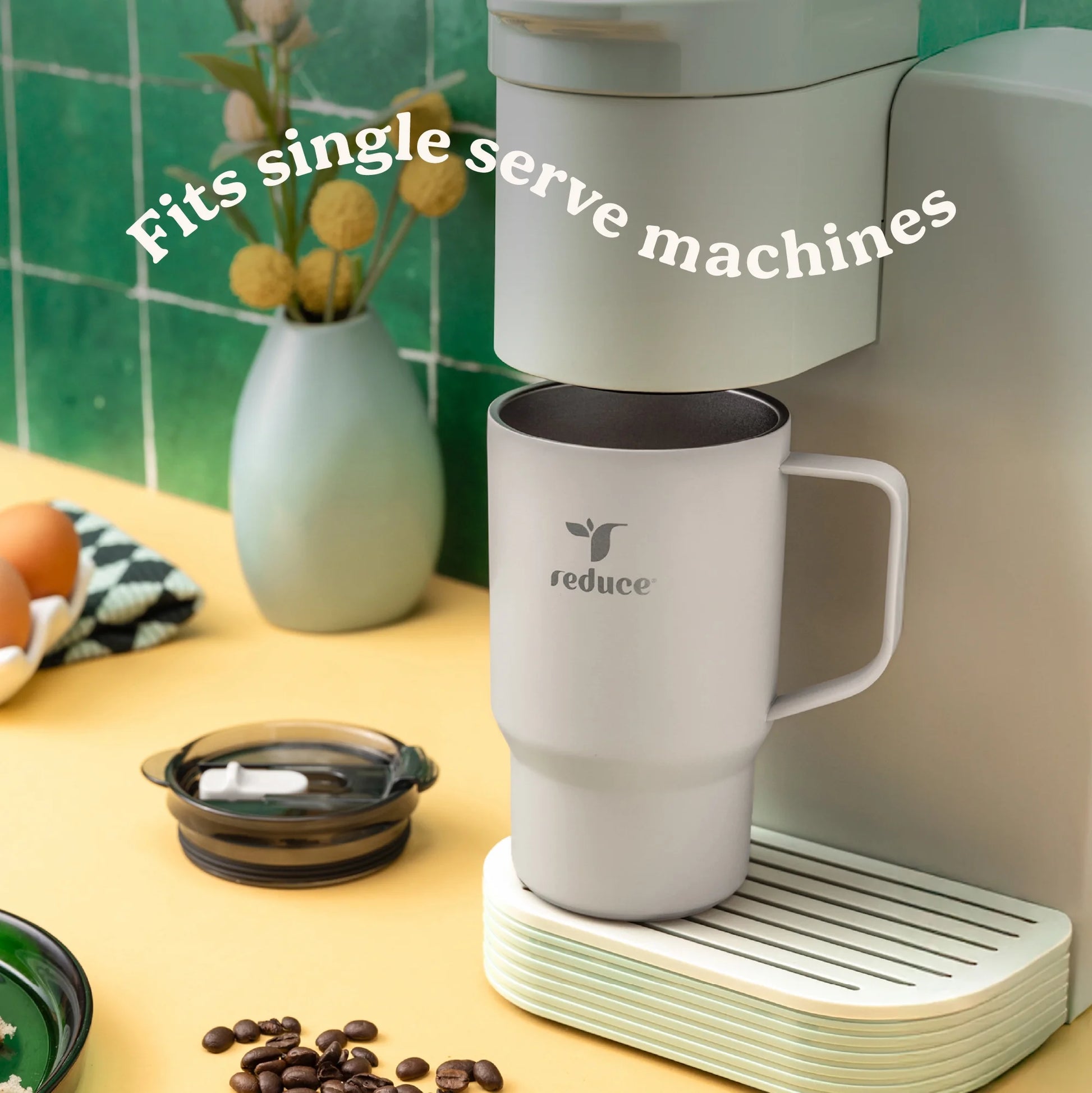 Reduce Vacuum Insulated Stainless Steel Hot1 18Oz Travel Mug with Adjustable Flow Lid: Linen