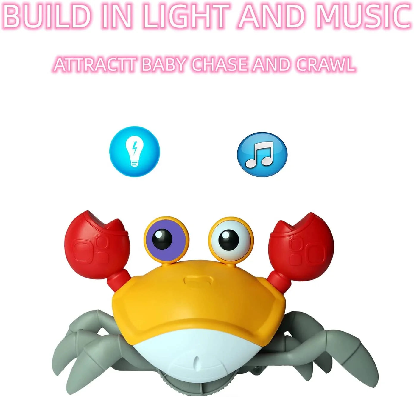 Ozmatip Crawling Crab Baby Toy, Tummy Time Gifts for Newborn Babies 3-12 Month, Light-Up Walking Dancing Moving Crab with Music, Rechargeable Sensory Toy