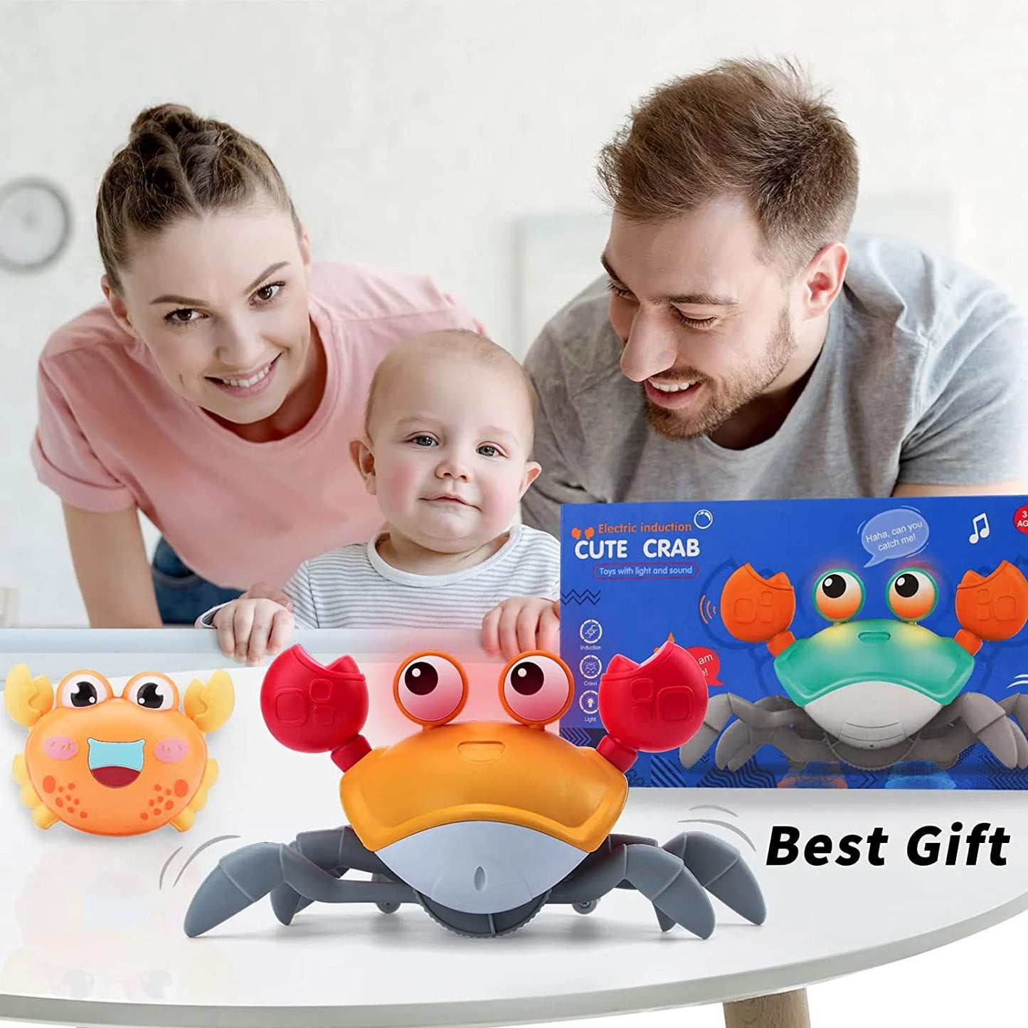 Ozmatip Crawling Crab Baby Toy, Tummy Time Gifts for Newborn Babies 3-12 Month, Light-Up Walking Dancing Moving Crab with Music, Rechargeable Sensory Toy