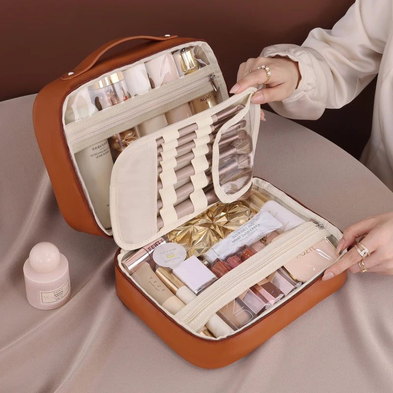 1Pcs Multi-Compartment Toiletry Cosmetics Bag Women Travel Storage Makeup Bag PU Leather Waterproof Make up Bag