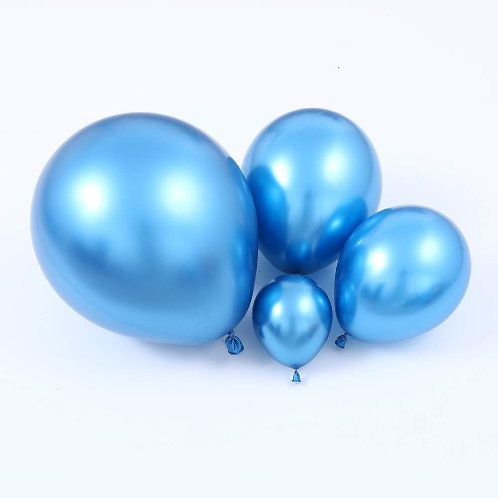 100Pcs Metallic Blue Latex Balloons Various Sizes Chrome Balloon 18/12/10/5 Inch Helium Balloon Perfect for Birthday Valentines Baby Shower Bridal Shower Wedding Anniversary Balloons (Blue)