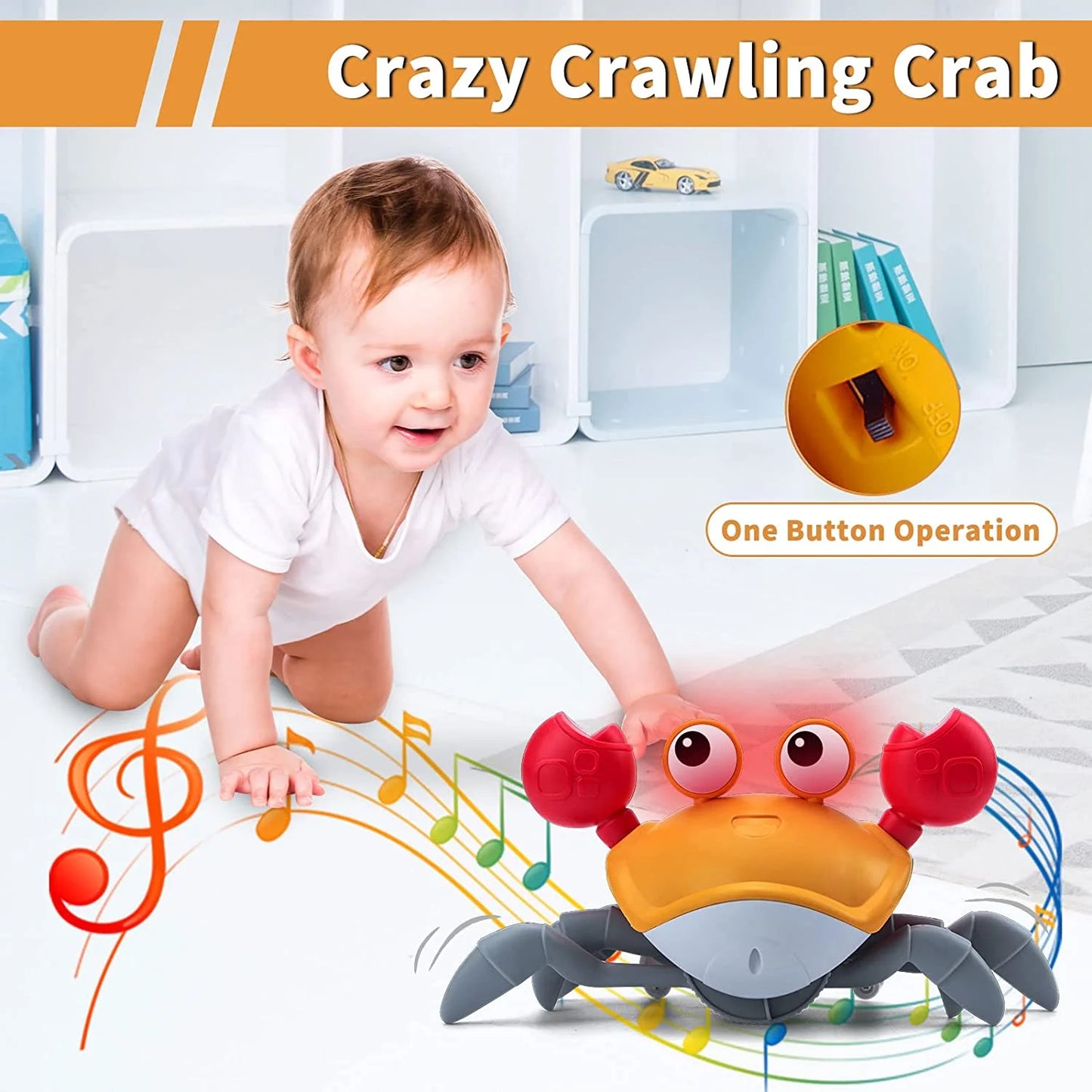 Ozmatip Crawling Crab Baby Toy, Tummy Time Gifts for Newborn Babies 3-12 Month, Light-Up Walking Dancing Moving Crab with Music, Rechargeable Sensory Toy