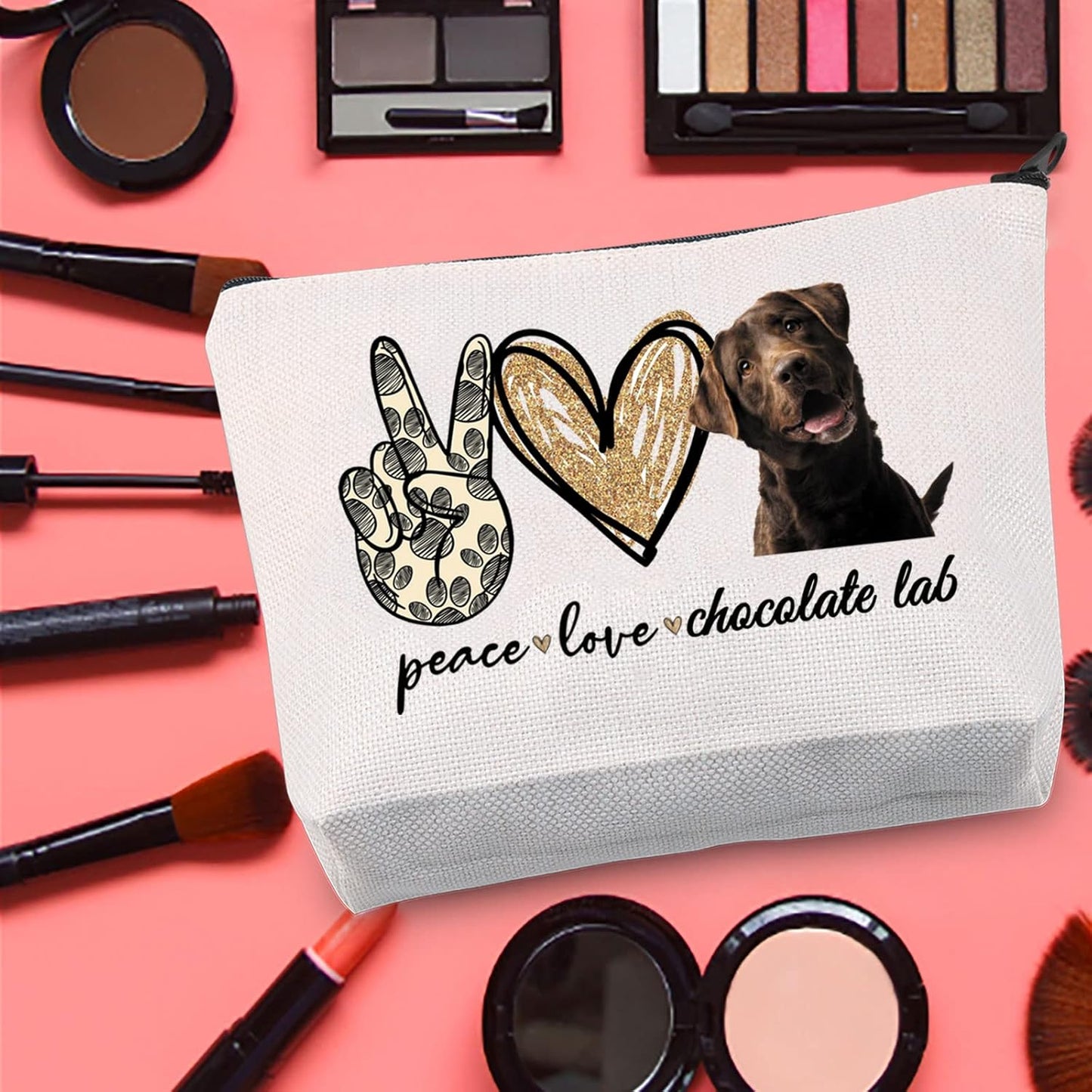 LEVLO Cosmetic Make up Bag Make up Zipper Pouch Bag for Dog Lover (Peace Lab)