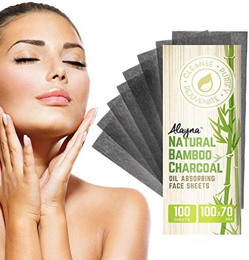 Transform Your Shine Away with Alayna's Natural Bamboo Charcoal Oil Blotting Sheets - Perfect for Oily Skin, Makeup-Friendly & Travel-Ready 3 Pack