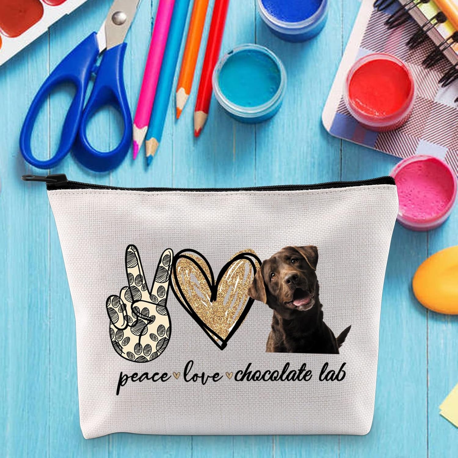 LEVLO Cosmetic Make up Bag Make up Zipper Pouch Bag for Dog Lover (Peace Lab)