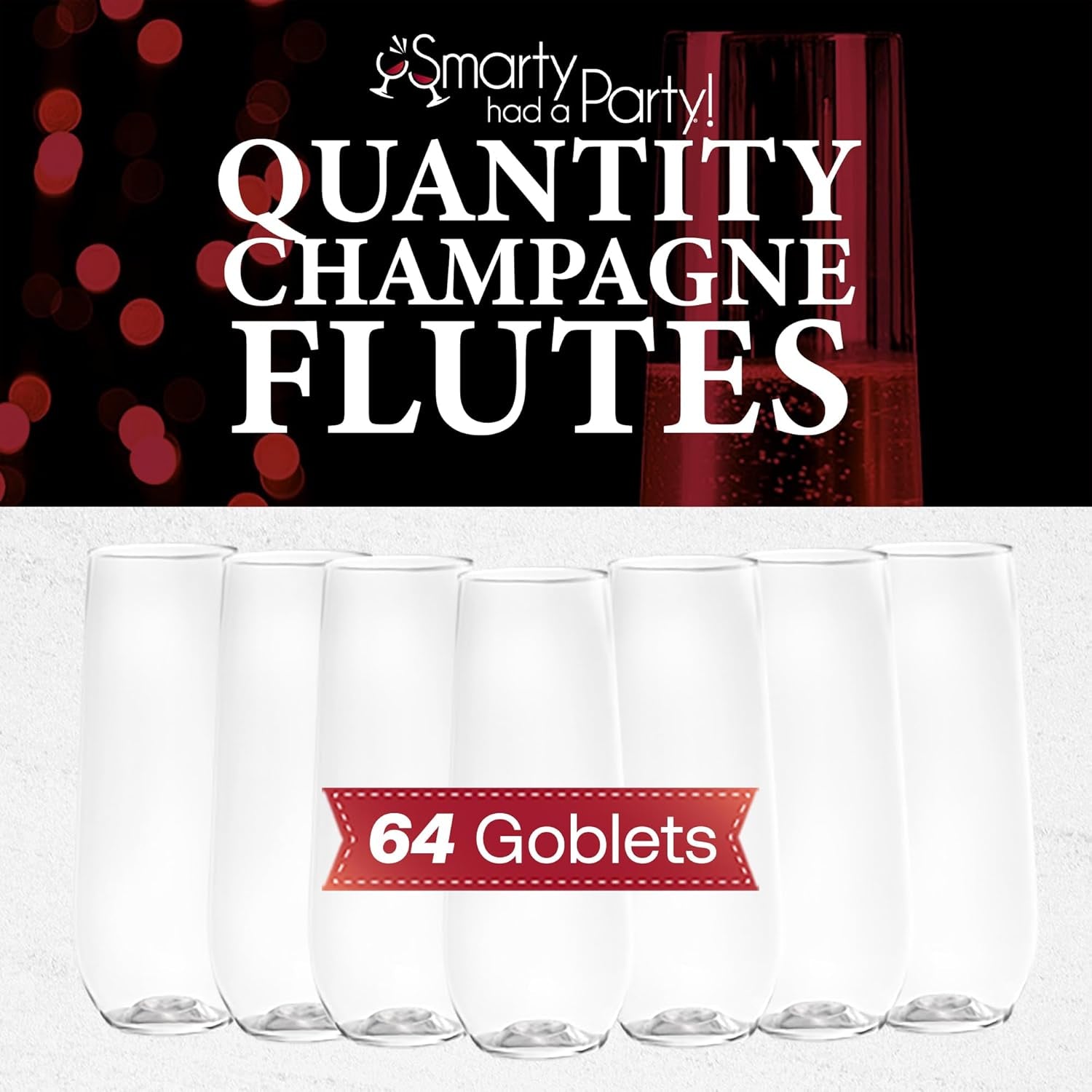 9 Oz. Champagne Flutes – 64 Clear Stemless Plastic Champagne Flutes, Unbreakable Premium Quality Crystal Clear Plastic Champagne Glasses for Parties & Mimosa Bars, Bulk Drinkware for Celebrations