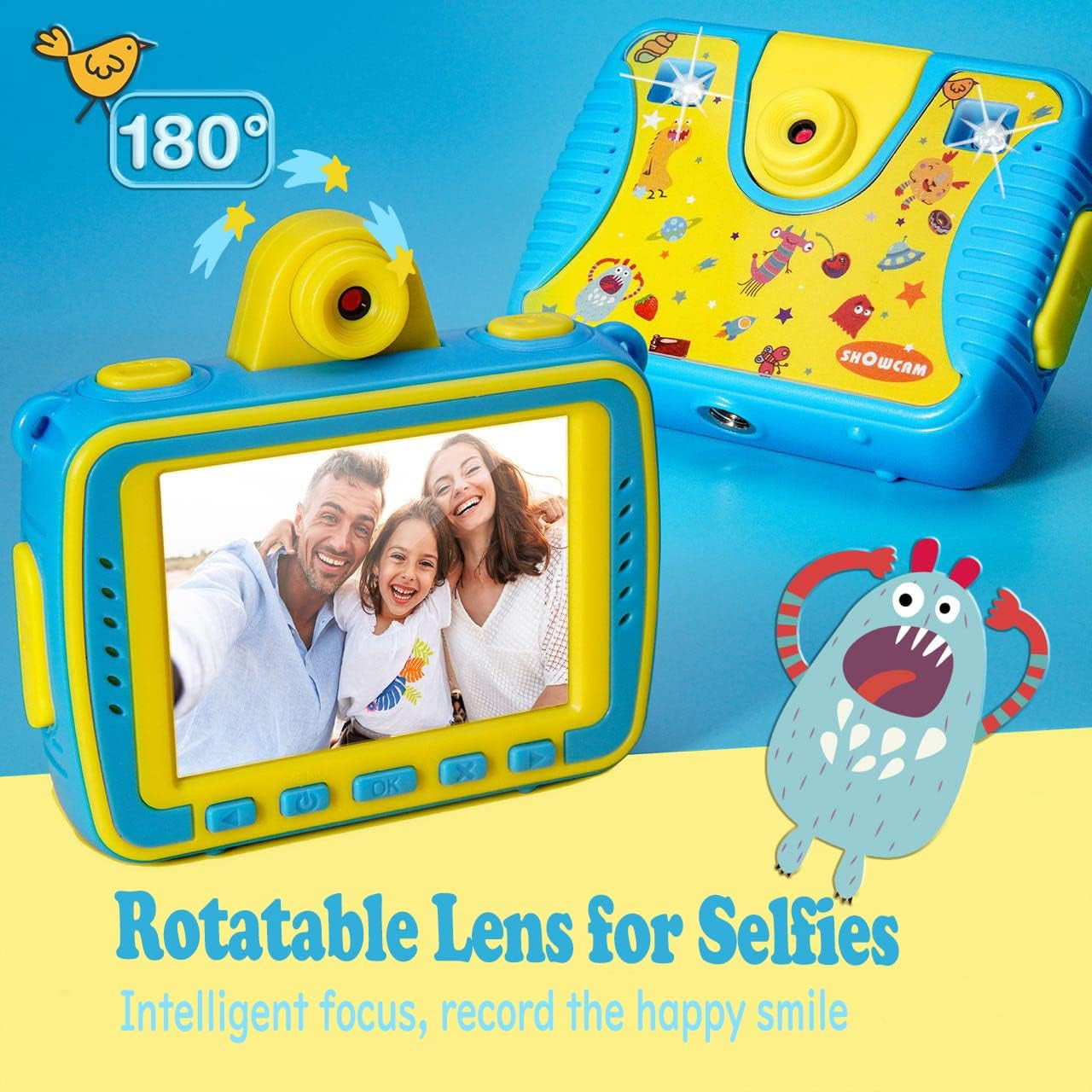 Kids Waterproof Camera Best Gift for Children with Video, Underwater Child Cam for Boy Age 3,4,5,6+, Selfie Supported 1080P 8MP 2.4 Inch Large Screen, 16GB, Silicon Handle - Blue
