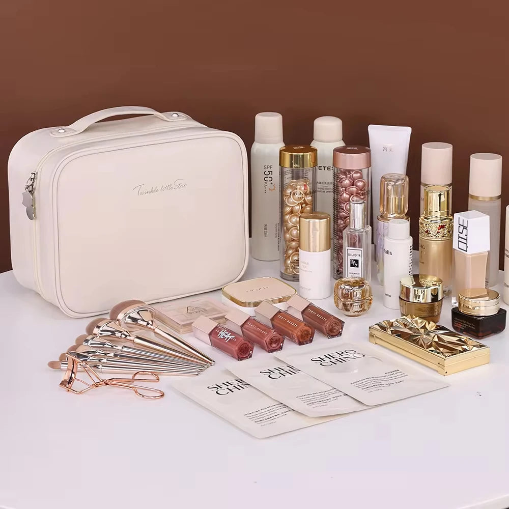 1Pcs Multi-Compartment Toiletry Cosmetics Bag Women Travel Storage Makeup Bag PU Leather Waterproof Make up Bag