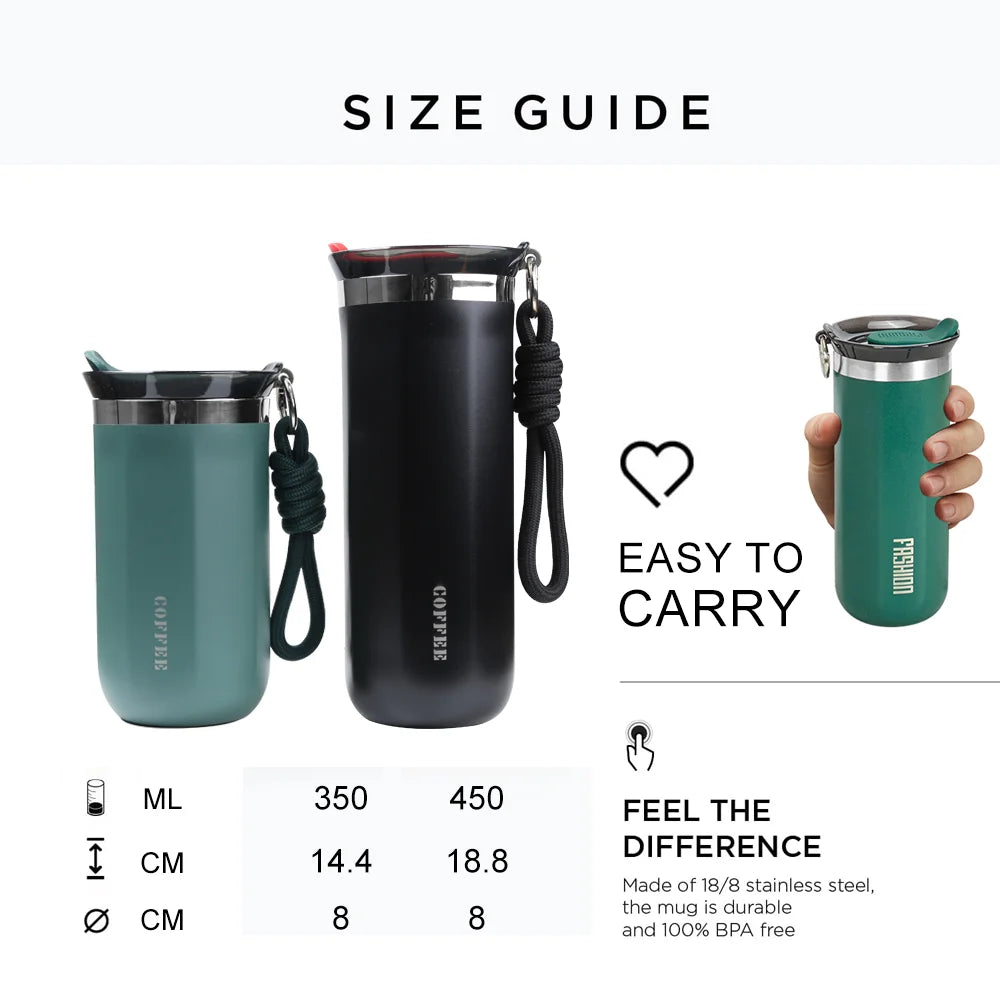 Thermal Mug Thermos Bottle for Coffee Tumbler Cup Water Bottle Stainless Steel Insulated Vacuum Flask Leakproof Travle Drinkware