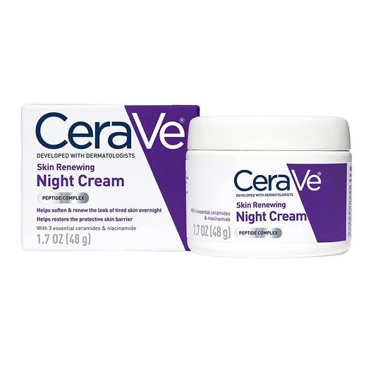 Cerave Skin Renewing Night Cream, Niacinamide, Peptide Complex, and Hyaluronic Acid Moisturizer for Face, 1.7 Ounce, Packaging May Vary