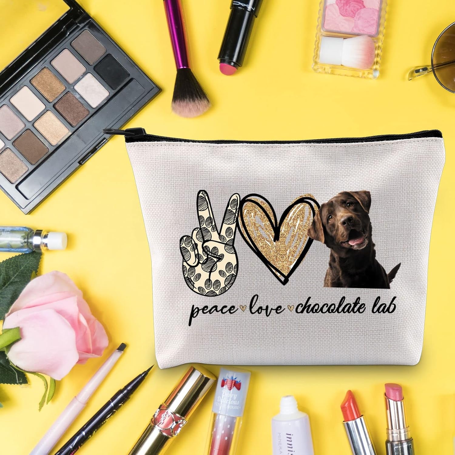 LEVLO Cosmetic Make up Bag Make up Zipper Pouch Bag for Dog Lover (Peace Lab)