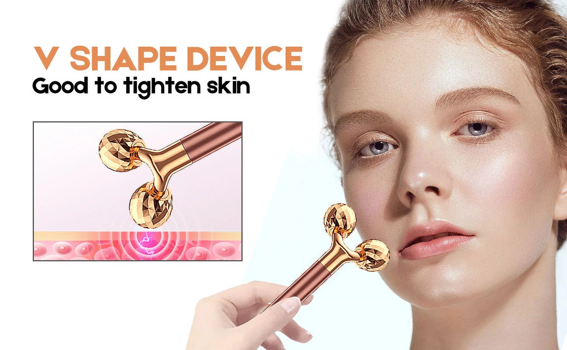 Innotech 5-In-1 24K Gold Beauty Bar Face Massager Electric Vibrating Rose Quartz 3D Roller Face Lifting Body Facial Gua Sha Jade Roller