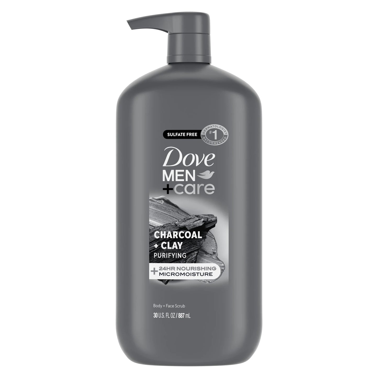 (4 Pack) Dove Men+Care Purifying Hydrating Face & Body Wash for Men Charcoal & Clay, 30 Oz