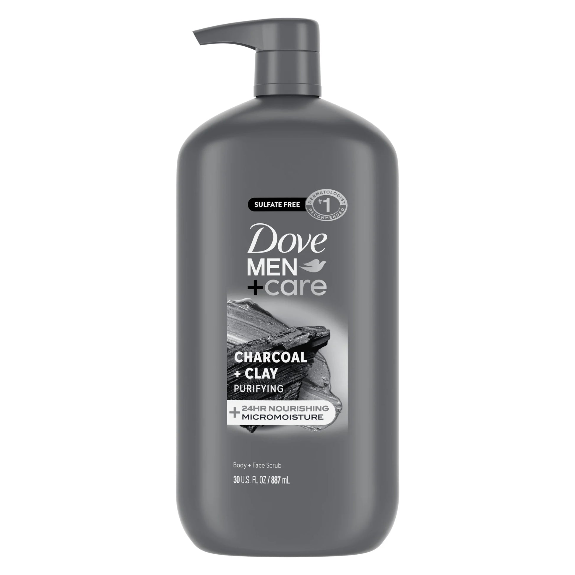 (4 Pack) Dove Men+Care Purifying Hydrating Face & Body Wash for Men Charcoal & Clay, 30 Oz