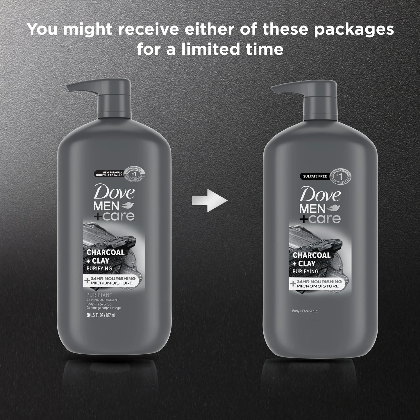 (4 Pack) Dove Men+Care Purifying Hydrating Face & Body Wash for Men Charcoal & Clay, 30 Oz