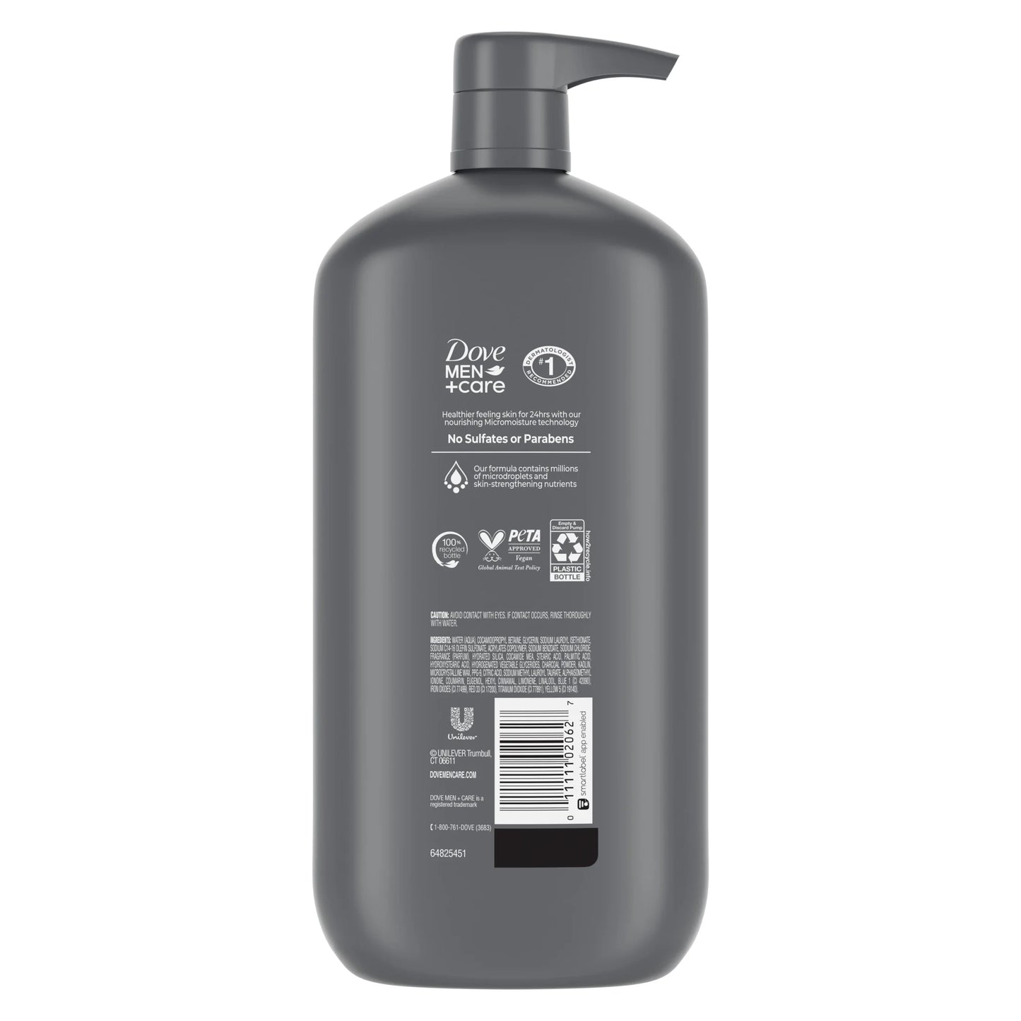 (4 Pack) Dove Men+Care Purifying Hydrating Face & Body Wash for Men Charcoal & Clay, 30 Oz