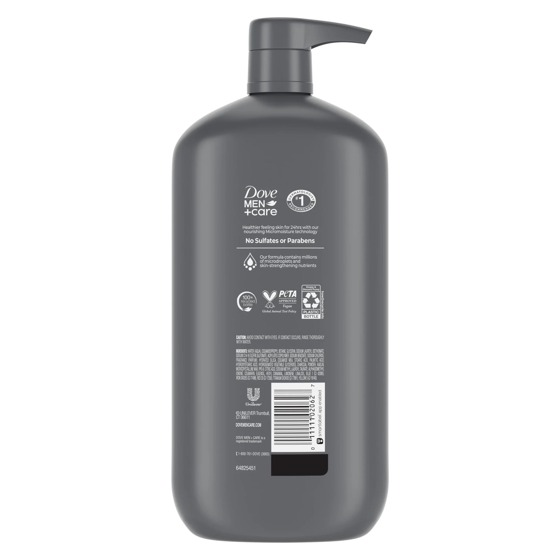 (4 Pack) Dove Men+Care Purifying Hydrating Face & Body Wash for Men Charcoal & Clay, 30 Oz