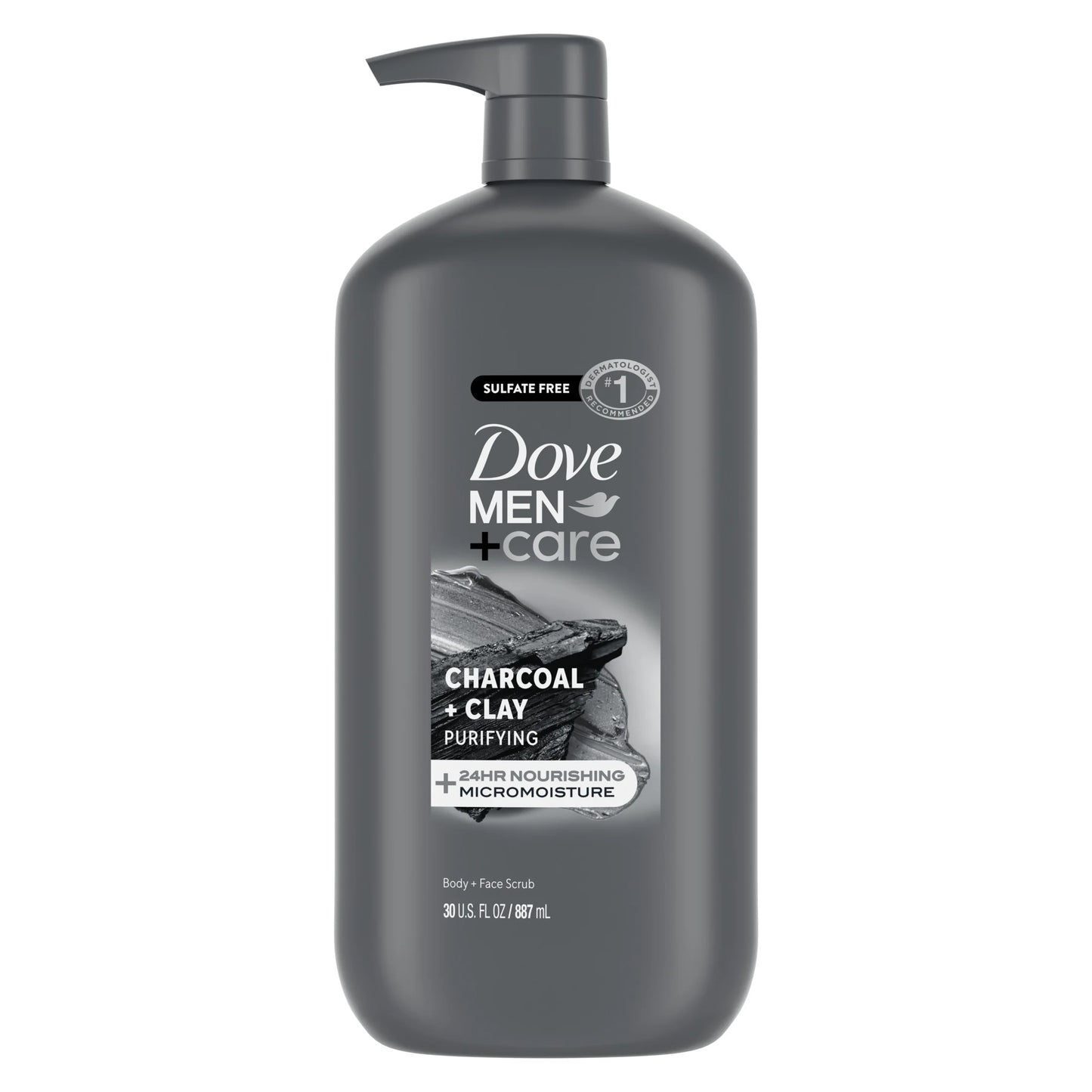 (4 Pack) Dove Men+Care Purifying Hydrating Face & Body Wash for Men Charcoal & Clay, 30 Oz