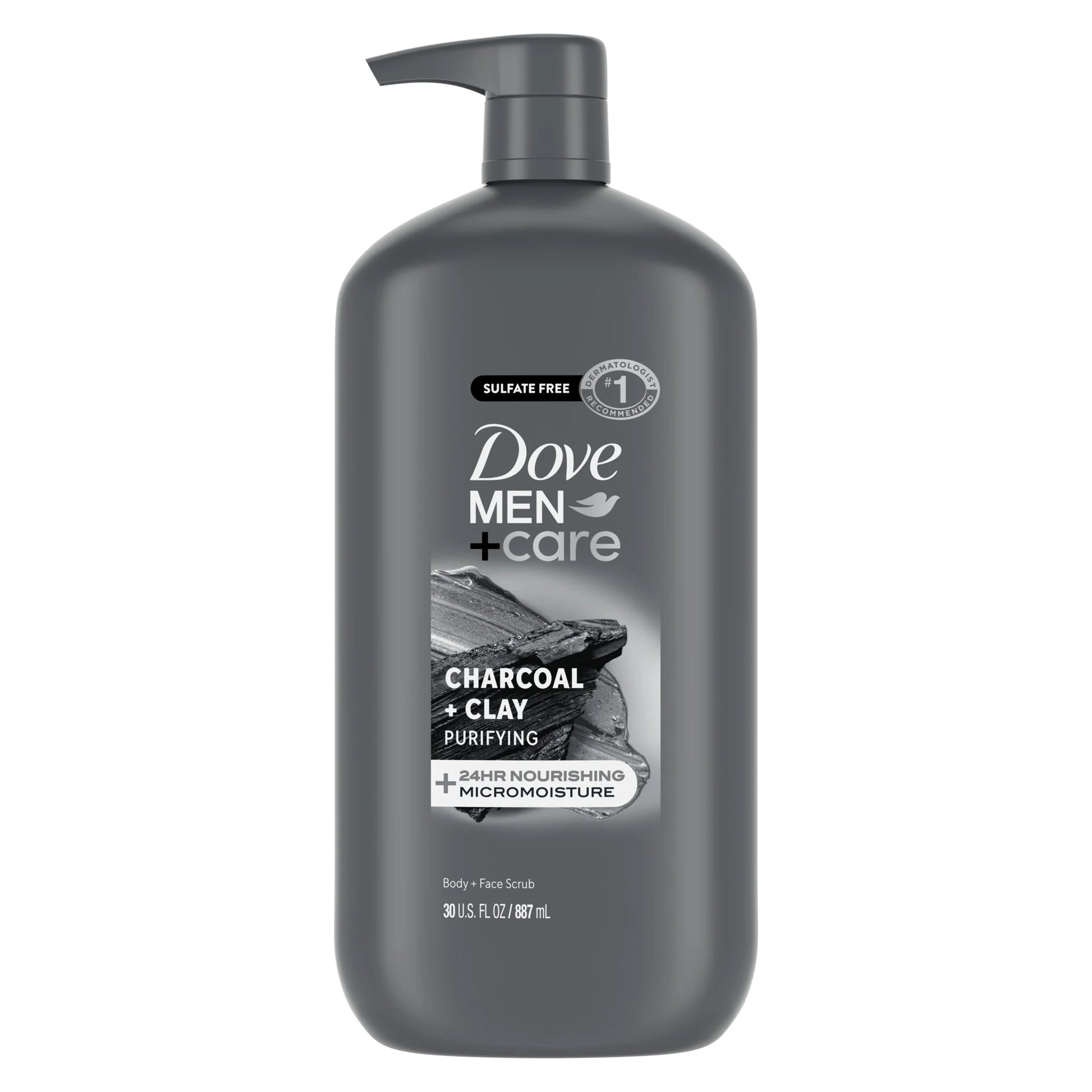 (4 Pack) Dove Men+Care Purifying Hydrating Face & Body Wash for Men Charcoal & Clay, 30 Oz