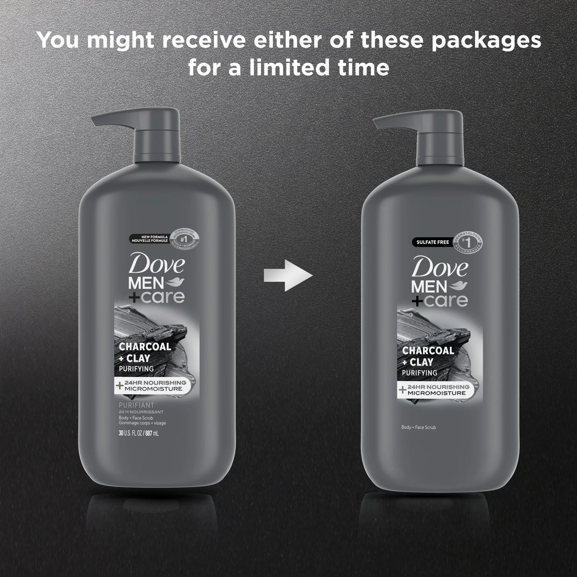 (4 Pack) Dove Men+Care Purifying Hydrating Face & Body Wash for Men Charcoal & Clay, 30 Oz