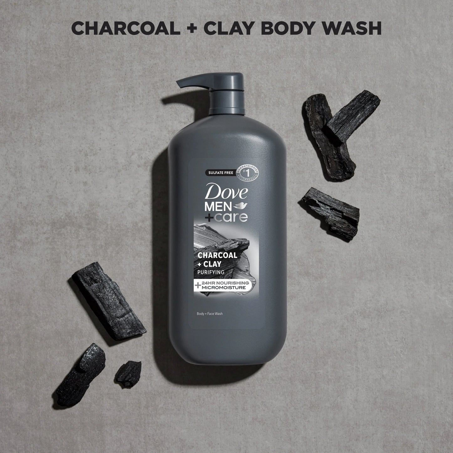 (4 Pack) Dove Men+Care Purifying Hydrating Face & Body Wash for Men Charcoal & Clay, 30 Oz
