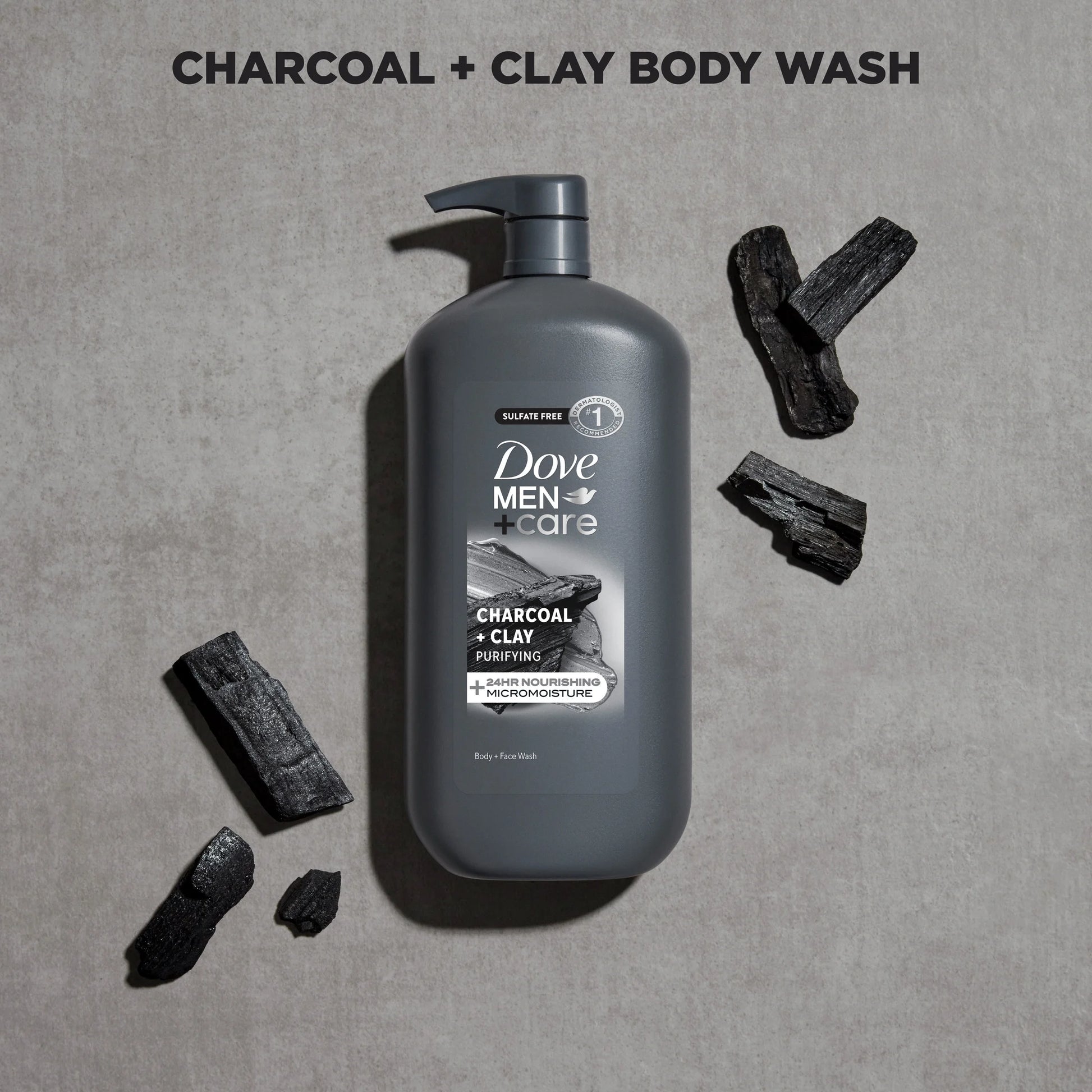 (4 Pack) Dove Men+Care Purifying Hydrating Face & Body Wash for Men Charcoal & Clay, 30 Oz