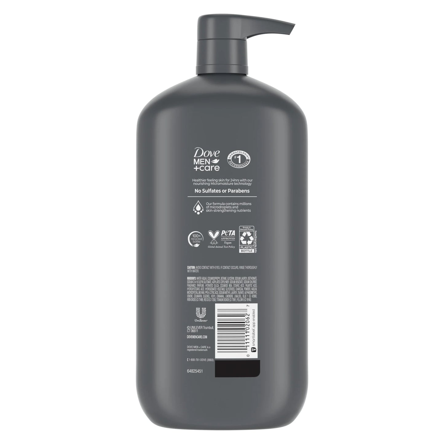 (4 Pack) Dove Men+Care Purifying Hydrating Face & Body Wash for Men Charcoal & Clay, 30 Oz