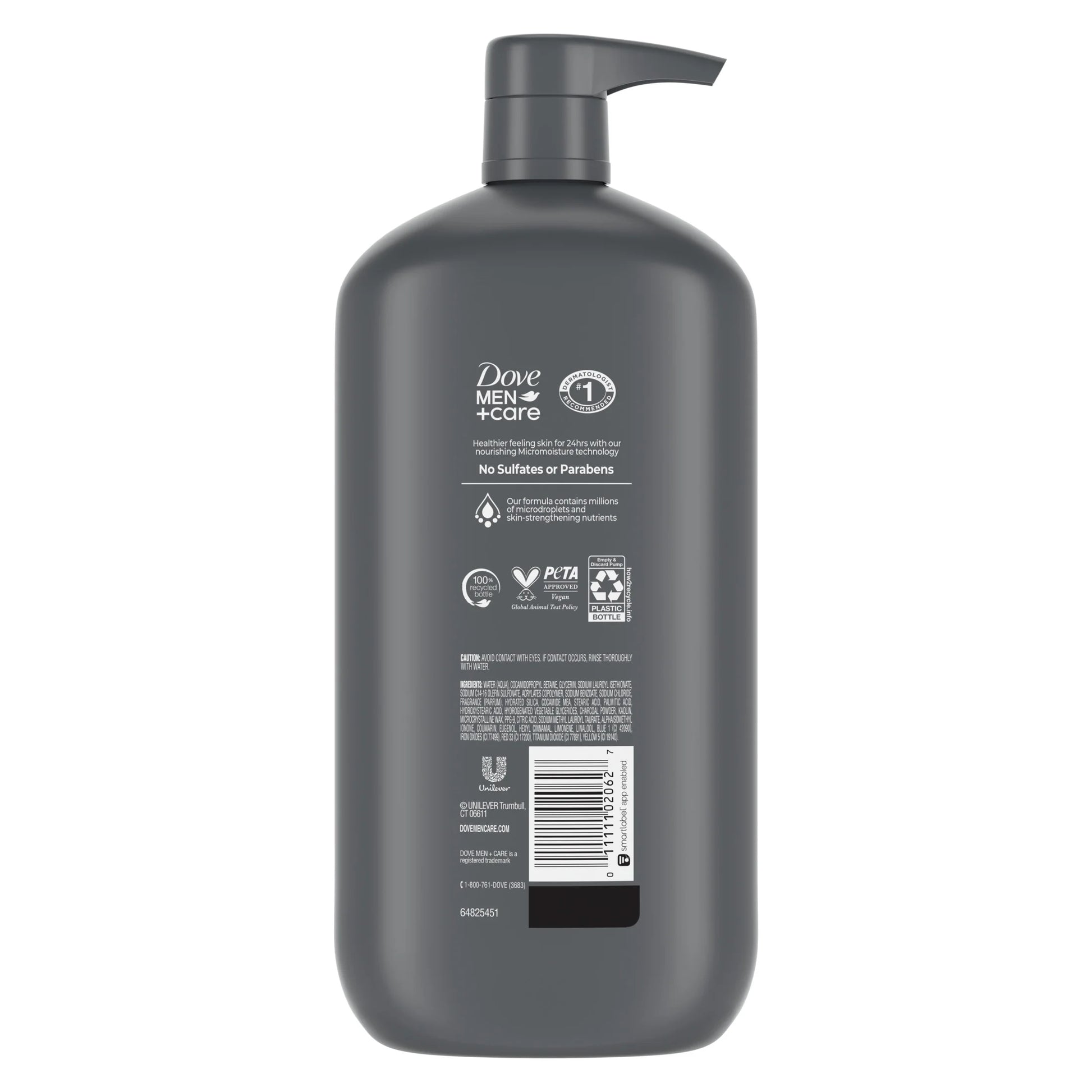 (4 Pack) Dove Men+Care Purifying Hydrating Face & Body Wash for Men Charcoal & Clay, 30 Oz