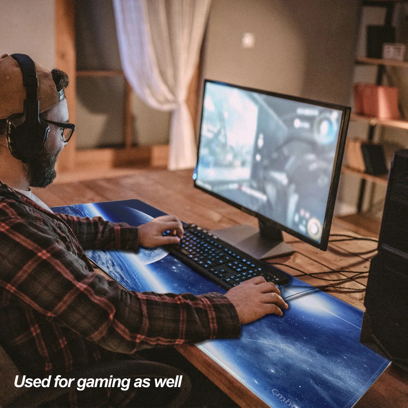 Gaming Mouse Pad Size 27.5X11.8X0.12 Inches,Premium-Textured Non-Slip Rubber & Waterproof Computer Mousepad with Stitched Edges 70X30 Space03