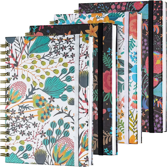 4 Pack Spiral Notebook College Rule, A5 Lined Journal for Women, Hardcover Spiral Journal, Journals for Writing with 2 Pockets, College Ruled Notebooks, for Gifts, Office, School Supplies