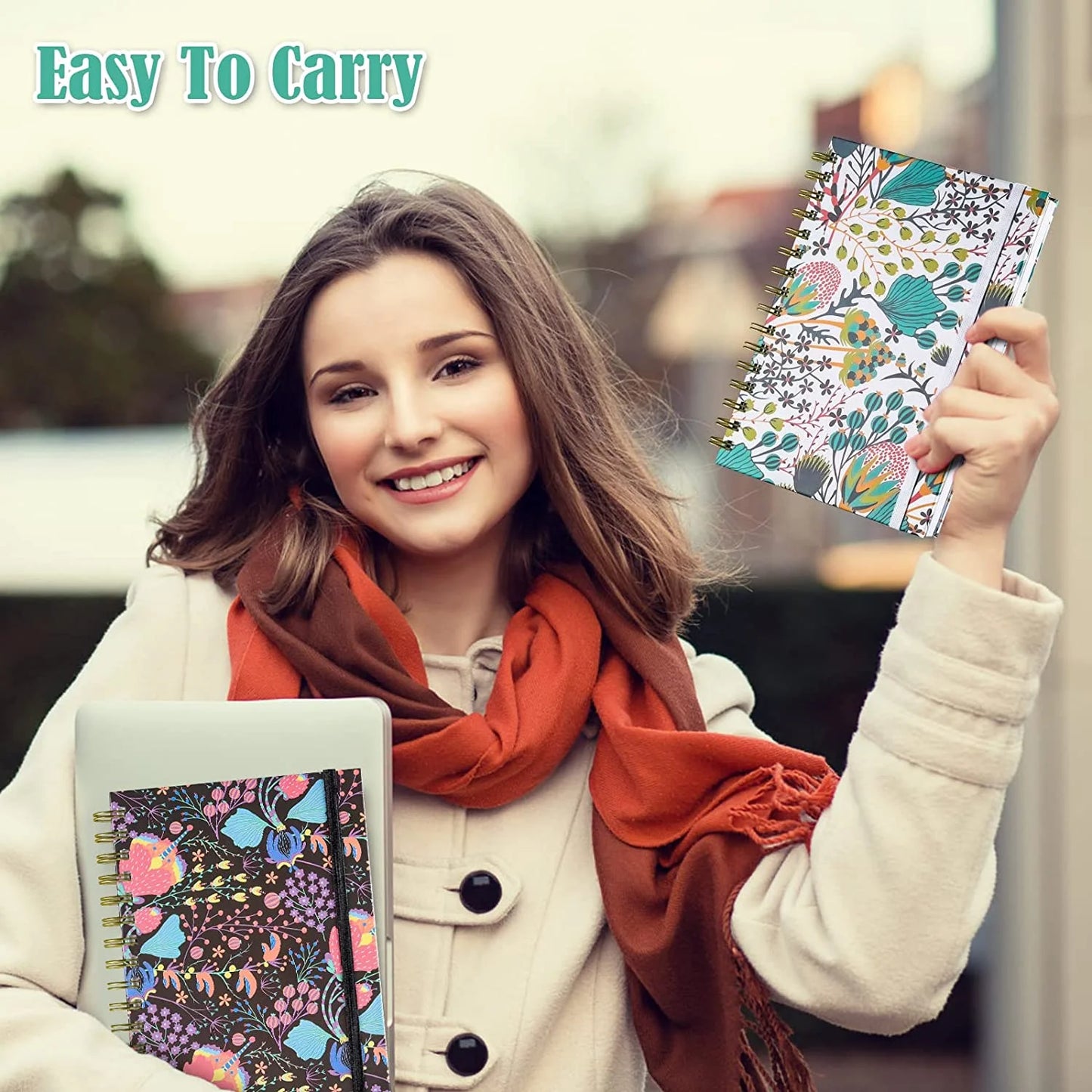 4 Pack Spiral Notebook College Rule, A5 Lined Journal for Women, Hardcover Spiral Journal, Journals for Writing with 2 Pockets, College Ruled Notebooks, for Gifts, Office, School Supplies