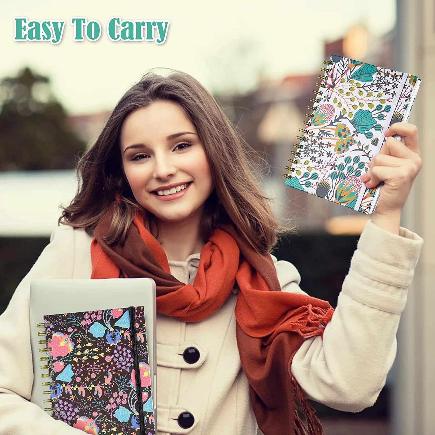4 Pack Spiral Notebook College Rule, A5 Lined Journal for Women, Hardcover Spiral Journal, Journals for Writing with 2 Pockets, College Ruled Notebooks, for Gifts, Office, School Supplies