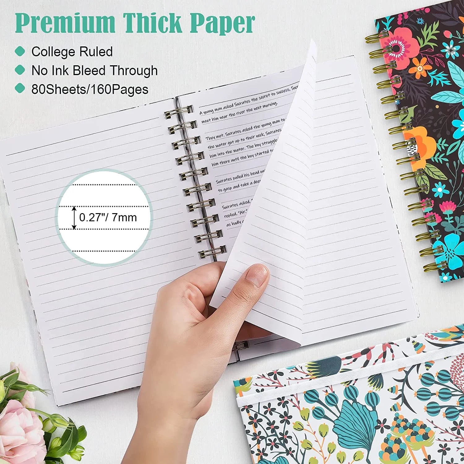 4 Pack Spiral Notebook College Rule, A5 Lined Journal for Women, Hardcover Spiral Journal, Journals for Writing with 2 Pockets, College Ruled Notebooks, for Gifts, Office, School Supplies