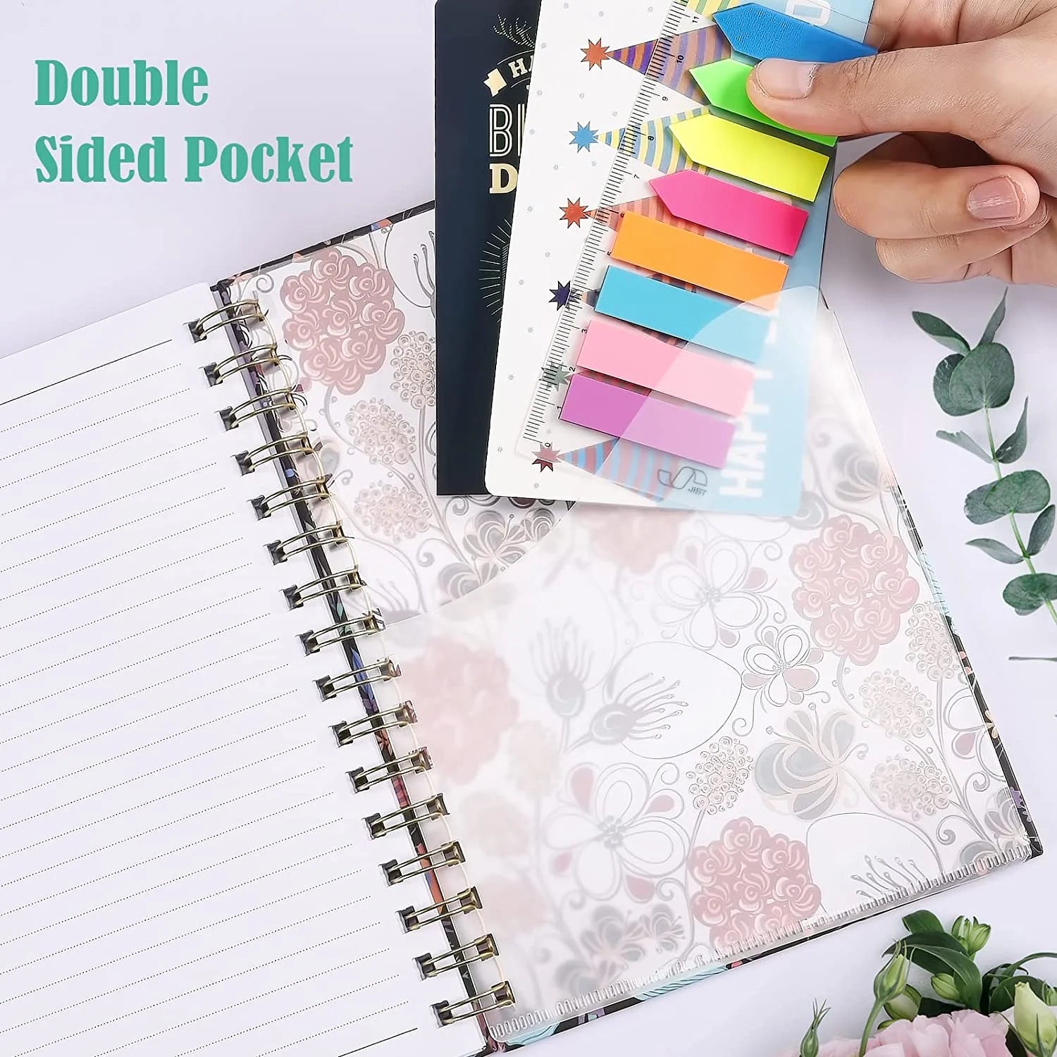 4 Pack Spiral Notebook College Rule, A5 Lined Journal for Women, Hardcover Spiral Journal, Journals for Writing with 2 Pockets, College Ruled Notebooks, for Gifts, Office, School Supplies