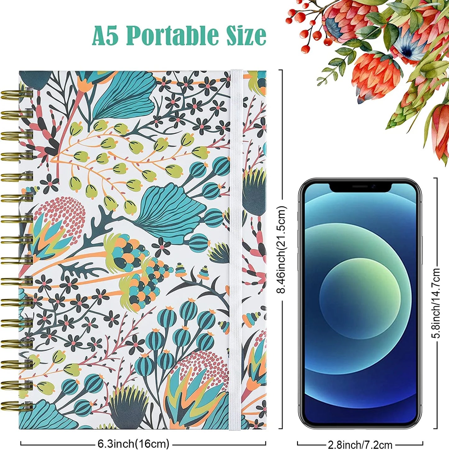 4 Pack Spiral Notebook College Rule, A5 Lined Journal for Women, Hardcover Spiral Journal, Journals for Writing with 2 Pockets, College Ruled Notebooks, for Gifts, Office, School Supplies
