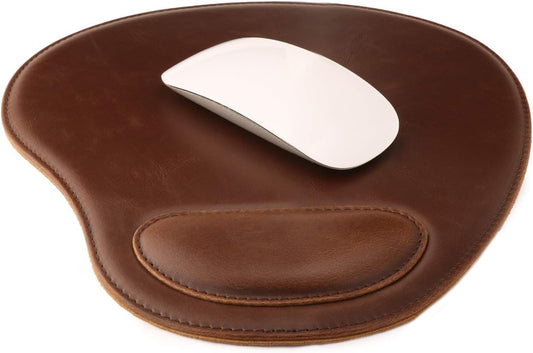 PU Leather Oval Shape Non-Slip Mousepad with Wrist Rest Support, Waterproof Surface, Comfort Memory Foam, Light Ergonomic Design Mouse Pad for Laptop, Desktop